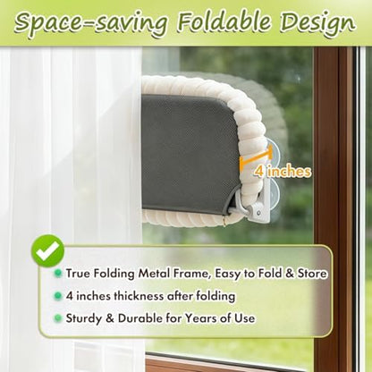 Zoratoo 2PC Cloud-Cuddle Cat Window Perch, Foldable Cat Hammock, M White - Image 2