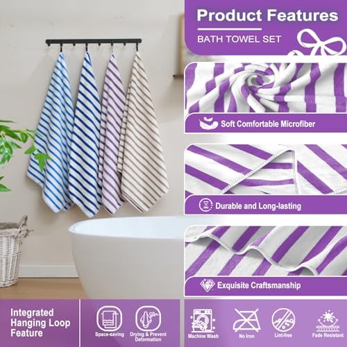 JML Microfiber Beach Towels, 6 Pack, Cabana Stripe Purple - Image 3