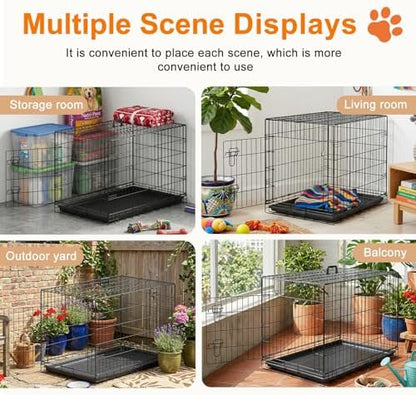 FDW | 36" Foldable Metal Dog Crate | Black | Cage - Image 3