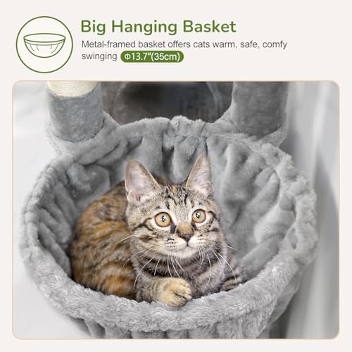 Globlazer 52in Cat Tree Tower for Indoor Cats, 2 Condos, Light Grey - Image 4