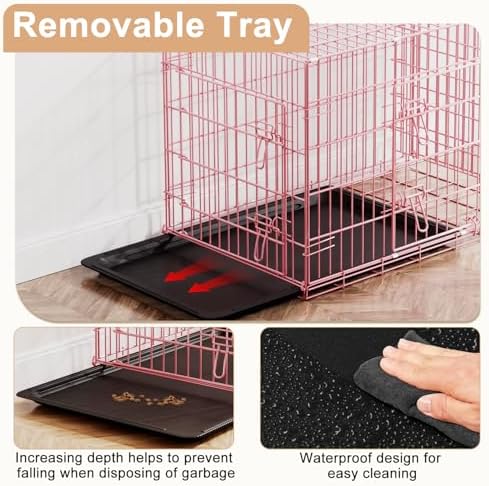 FDW | 36" Foldable Metal Dog Crate | Pink | Cage - Image 4