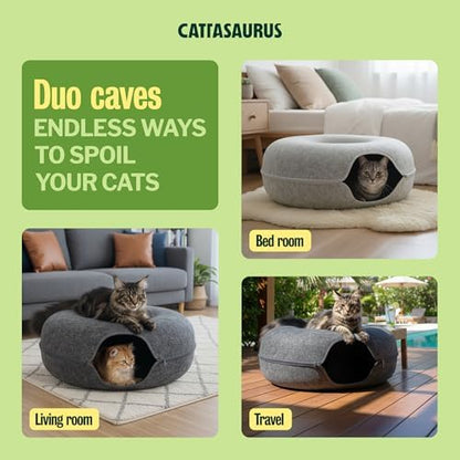 Cattasaurus Peekaboo Cat Cave Duo Jumbo Set, Extra Spacious Cat Donut - Image 3
