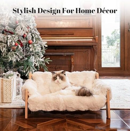 CHEERHOME PETS Elevated Cat Couch Bed Wooden Raised Kitty Sofa Lounge Chair - Image 2