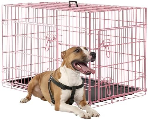 FDW | 36" Foldable Metal Dog Crate | Pink | Cage by FDW