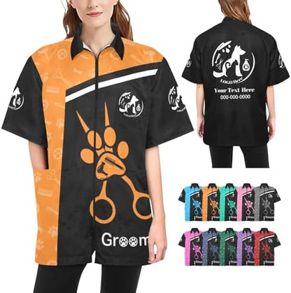Custom Pet Grooming Smock, Personalized Dog Groomer Jacket by Cowcute