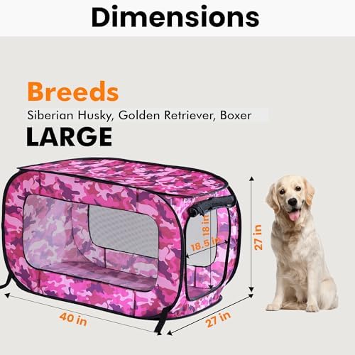 Portable Collapsible Pop Up Kennel, Camo Pink - Image 2