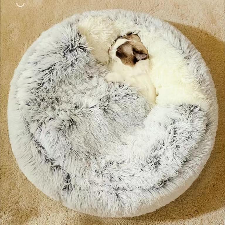 Cat Bed Round Fluffy Hooded Cat Bed Cave, Anti-Anxiety Cave Bed - Image 6