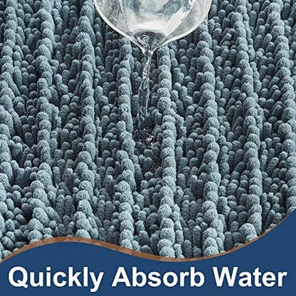 Luxury Chenille Dusty Blue Bathroom Rugs Sets 2 Piece, Thickened Hot Melt - Image 4
