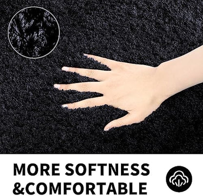 CozeCube 32"x20" Black Non Slip Microfiber Bathroom Rug Washable - Image 4
