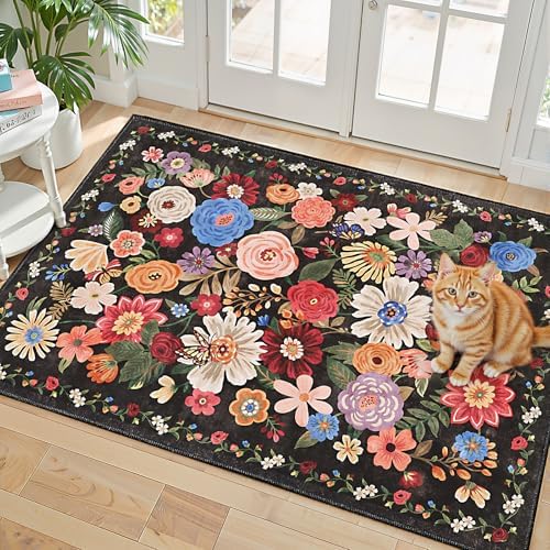 Black Washable 2x3 Entry Rug, Small Rugs by WelcometoBabovid