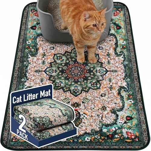 Hompet Cat Litter Mat 2 Pack, 24x36 Large Machine Washable Trapping Mats by Hompet