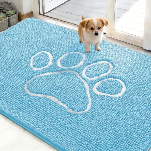 OLANLY Dog Door Mat for Muddy Paws 48x30, Paw Print Design Chenille Mud Mat by OLANLY