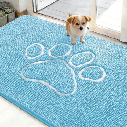 OLANLY Dog Door Mat for Muddy Paws 48x30, Paw Print Design Chenille Mud Mat by OLANLY