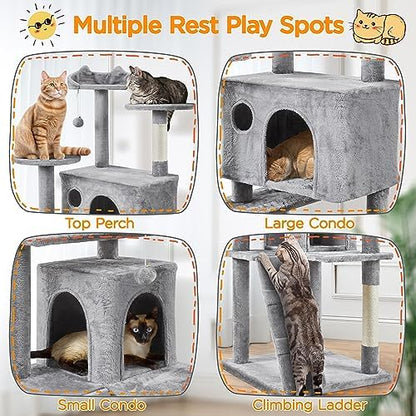Yaheetech 80in XL Multi-Level Cat Tree, Double Caves, Sisal Posts - Image 4