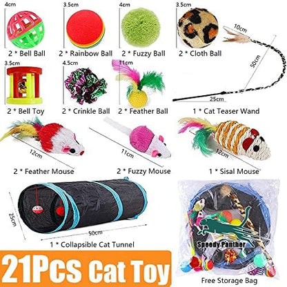 21 Pcs Cat Toys for Indoor Cats Collapsible Cat Tunnel Interactive Feather - Image 2