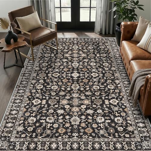 Black Area Rug 4x6 Washable： Non Slip Stain Resistant Soft Bedroom Rugs by NYZEL