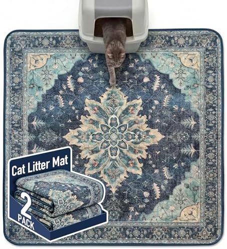 Hompet Cat Litter Mat 2 Pack, 54x54 Large Machine Washable Trapping Mats by Hompet