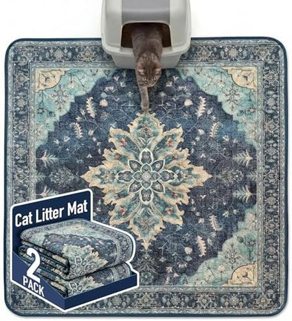Hompet Cat Litter Mat 2 Pack, 54x54 Large Machine Washable Trapping Mats by Hompet