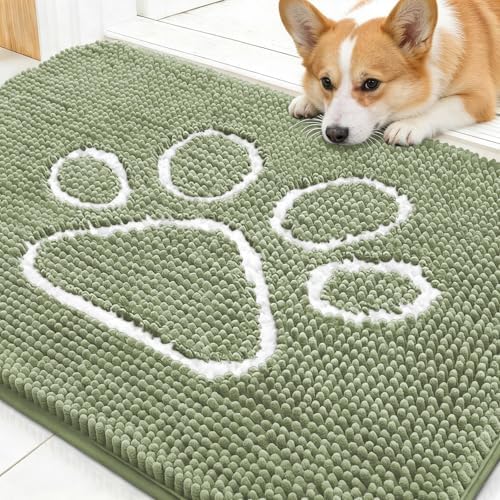 OLANLY Dog Door Mat for Muddy Paws 54x24, Paw Print Design Chenille Mud Mat by OLANLY