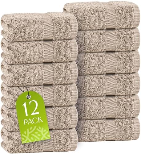 Wealuxe Taupe Washcloths 12x12 Inch by WhiteClassic