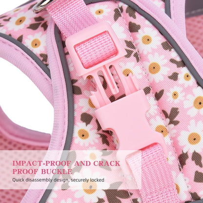 Small Dog Harness Black Daisy Flowers No Pull Reflective Harness - Image 7