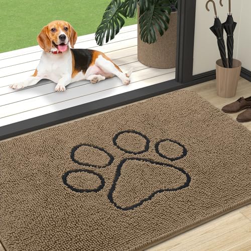 OLANLY Dog Door Mat for Muddy Paws 47x32, Paw Print Design Chenille Mud Mat by OLANLY