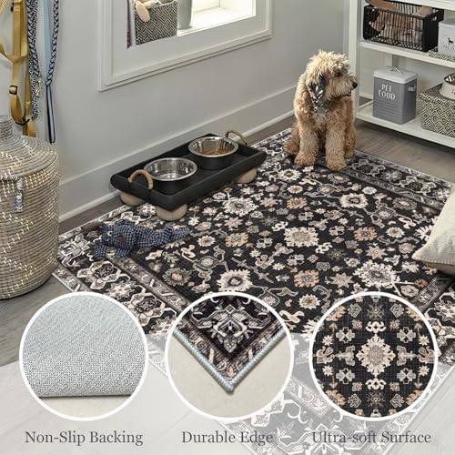 Square 4x4 Rug Soft Non Slip Machine Washable Indoor Carpet Black - Image 4