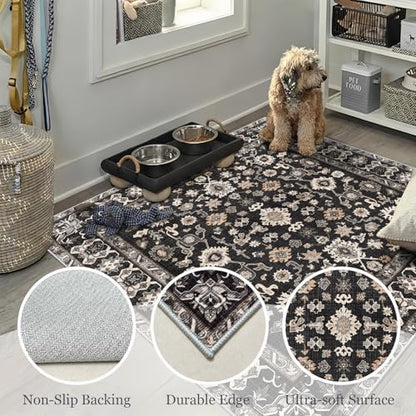 Square 4x4 Rug Soft Non Slip Machine Washable Indoor Carpet Black - Image 4