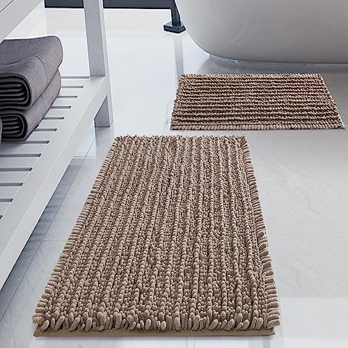 Luxury Polyester Taupe Bathroom Rugs Sets 2 Piece, Thickened Hot Melt Rubber by HVERONNEX