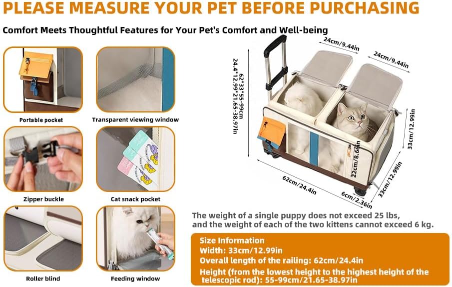 Large Cat Carrier with Wheels, Rolling Folding Soft-Sided - Image 2