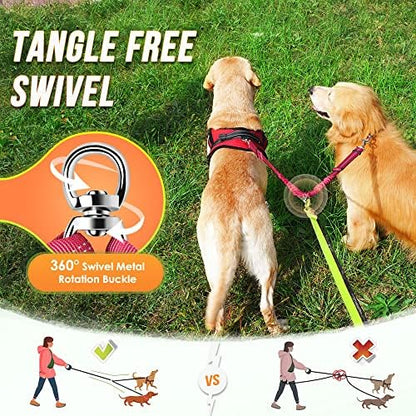 AUTOWT Double Dog Leash, No Tangle 360°Swivel Rotation Reflective Lead - Image 2