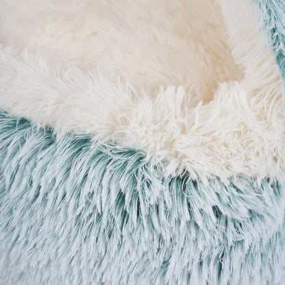 Round Fluffy Hooded Cat Bed Cave, Anti-Anxiety Cave Bed - Image 3