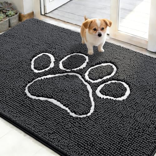 OLANLY Dog Door Mat for Muddy Paws 48x30, Paw Print Design Chenille Mud Mat by OLANLY