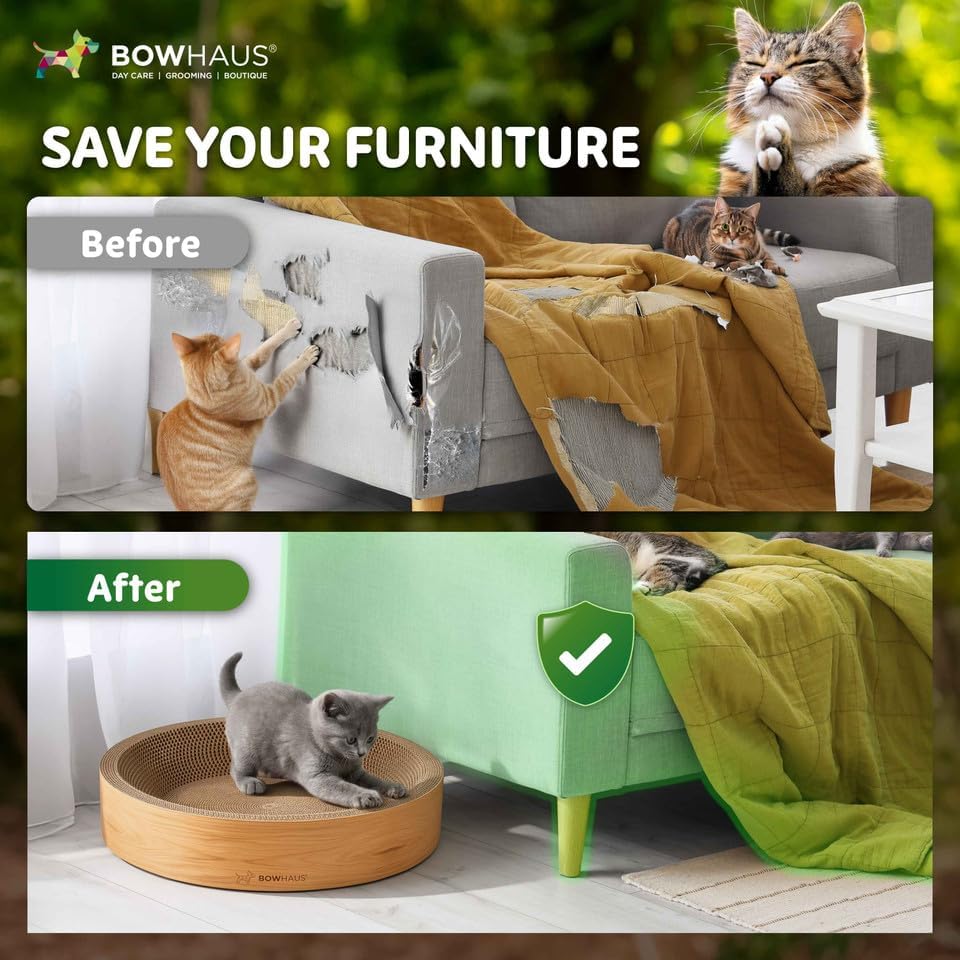BOWHAUS Round Cat Scratcher Bed, Cardboard Scratch Pad Lounge, Reversible - Image 6