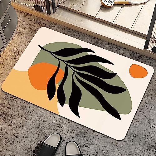 Bath Mat Rug, Boho Botanical Leaves Non Slip Quick Dry Super Absorbent Thin by ZHUZHISHAN