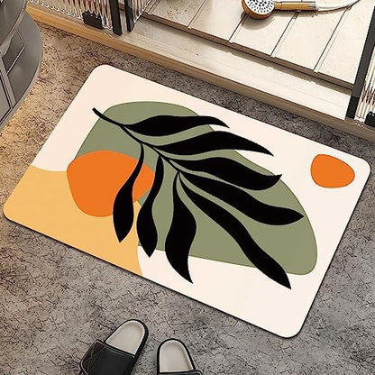 Bath Mat Rug, Boho Botanical Leaves Non Slip Quick Dry Super Absorbent Thin by ZHUZHISHAN