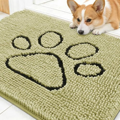 OLANLY Dog Door Mat for Muddy Paws 30x20, Paw Print Design Chenille Mud Mat by OLANLY