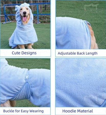 Pet Bathrobe for Dog Cat Absorbently Quick Drying Coat Cute Dogs Bath Towel - Image 3
