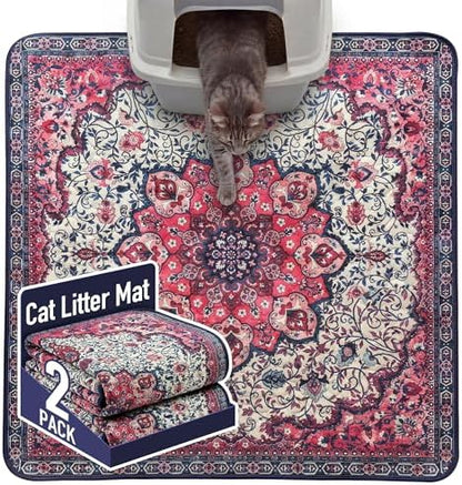Hompet Cat Litter Mat 2 Pack, 36x36 Large Machine Washable Trapping Mats by Hompet