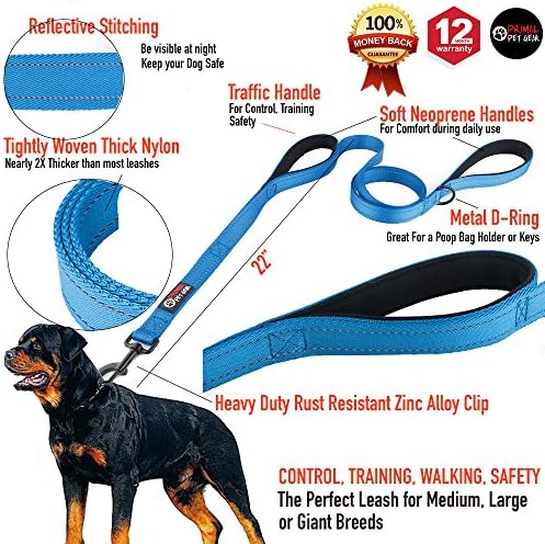 Primal Pet Gear Dog Leash 6ft Long, Traffic Padded Two Handle, Heavy Duty - Image 2