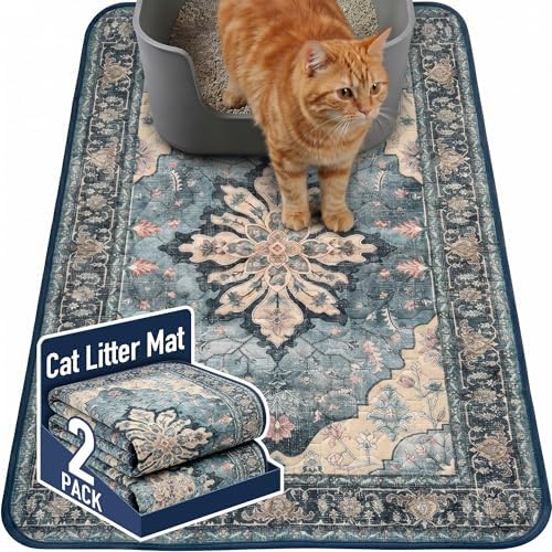 Hompet Cat Litter Mat 2 Pack, 24x36 Large Machine Washable Trapping Mats by Hompet