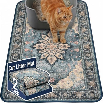 Hompet Cat Litter Mat 2 Pack, 24x36 Large Machine Washable Trapping Mats by Hompet