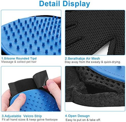 Pet Grooming Gloves 1 Pair Deshedding Mitt - Image 3