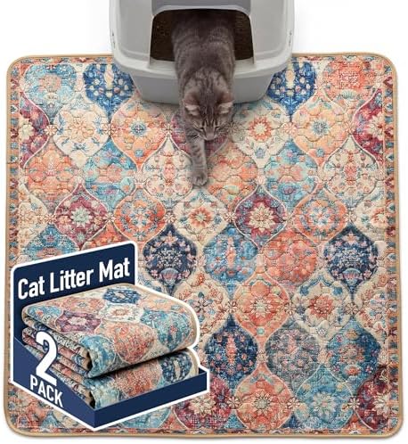 Hompet Cat Litter Mat 2 Pack, 36x36 Large Machine Washable Trapping Mats by Hompet