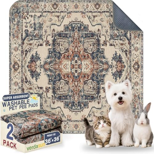 Washable Pee Pads for Dogs 36"x36" 2 Pack Reusable Puppy Potty Pad by Verdasun