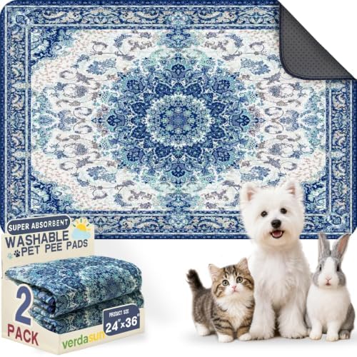 Washable Pee Pads for Dogs 24"x36" 2 Pack Reusable Puppy Potty Pad by Verdasun