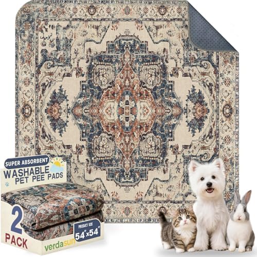 Washable Pee Pads for Dogs 54"x54" 2 Pack Reusable Puppy Potty Pad by Verdasun