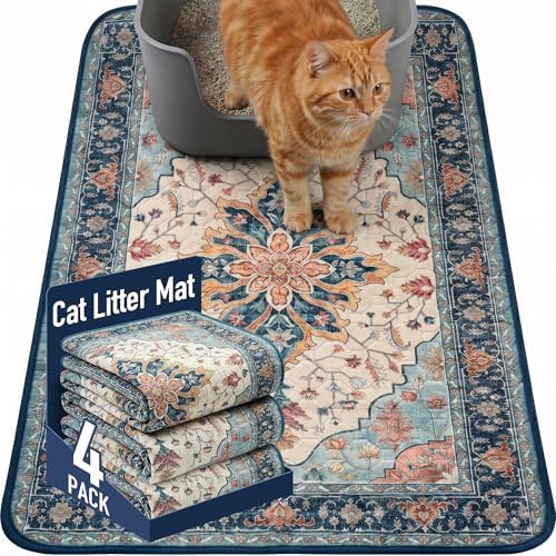 Hompet Cat Litter Mat 4 Pack, 18x28 Machine Washable Trapping Mats by Hompet