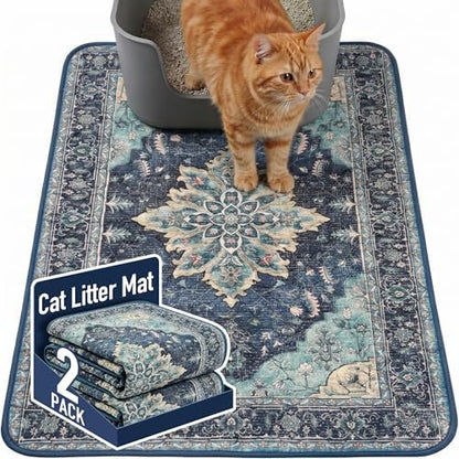 Hompet Cat Litter Mat 2 Pack, 24x36 Large Machine Washable Trapping Mats by Hompet