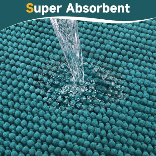 Ophanie Teal Bathroom Rugs 36x24, Soft Chenille Bath Mat, Non Slip Absorbent - Image 5